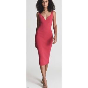 Reiss DAKOTA SWEETHEART NECK KNITTED BODYCON Dress in Pink NWT Size Medium